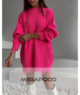 Вязаное платье-туника, розовое
